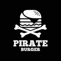 plantilla de vector de logotipo de hamburguesa pirata simple en blanco y negro