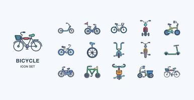 Bicycle linear coloured icon set vector