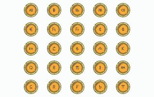 variedad de conjunto de iconos de moneda y monedas vector