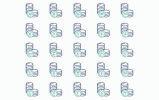 Variety of currency and coins icon set vector