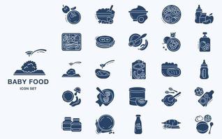 Variety of Baby Food icon set with different types of ingredients vector