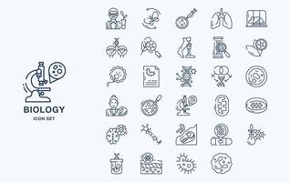 conjunto de iconos de material de estudio de biología vector
