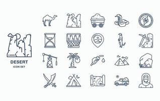 Hot and dry desert icon set vector