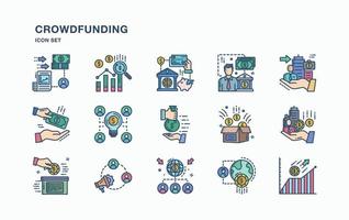 conjunto de iconos de crowdfunding y negocios vector