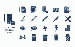 Content editing and editing tools icon set vector