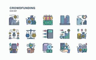 conjunto de iconos de crowdfunding y negocios vector