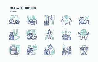 conjunto de iconos de crowdfunding y negocios vector