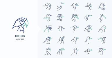 Variety of Birds outline coloured icon set vector