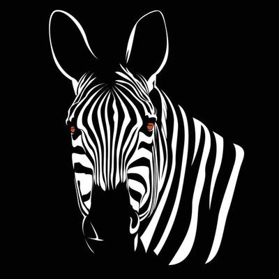 zebra head illustration with black isolated background