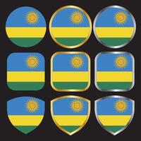 rwanda flag vector icon set with gold and silver border