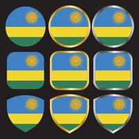 rwanda flag vector icon set with gold and silver border