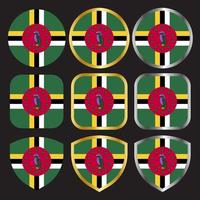 dominica flag vector icon set with gold and silver border