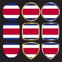 costa rica flag vector icon set with gold and silver border