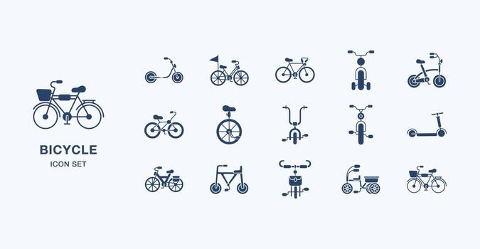 Bicycle solid icon set vector