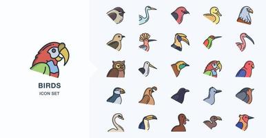 Variety of Birds linear coloured icon set vector