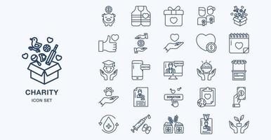 Donation and Charity outline icon set vector