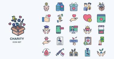 Donation and Charity linear coloured icon set vector