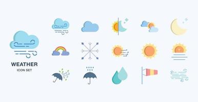 Weather forecast flat icon set vector