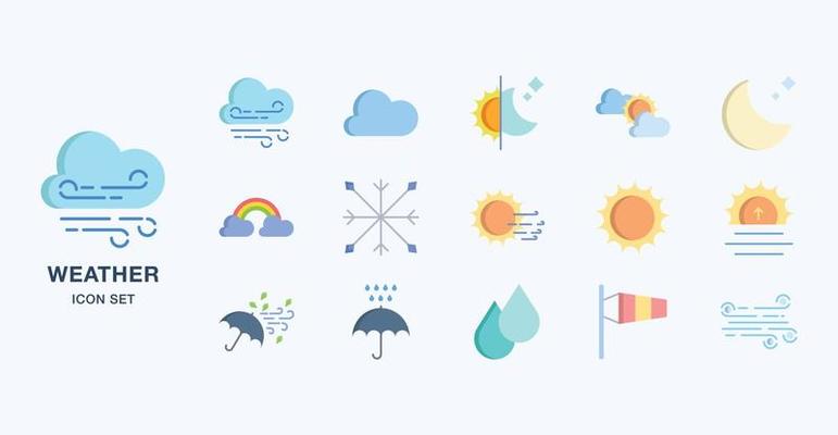 Weather forecast flat icon set