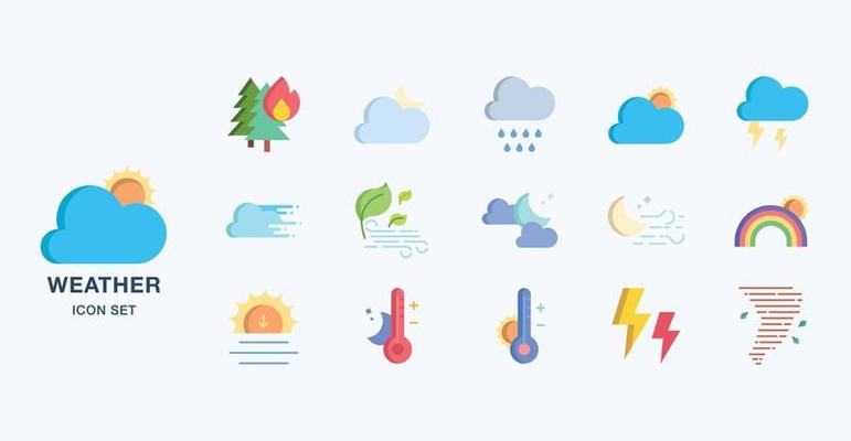 Weather forecast flat icon set