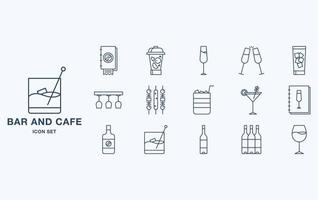 Bar and Cafe icon set, restaurant objects vector