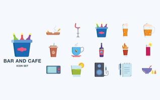 Bar and Cafe icon set, restaurant objects vector