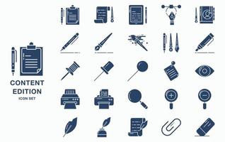 Content editing and editing tools icon set vector