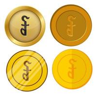 four different style gold coin with riel currency symbol vector set