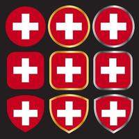 conjunto de iconos vectoriales de bandera suiza con borde dorado y plateado vector