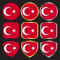 turkey flag vector icon set with gold and silver border