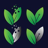 eco technology logo bundle set with leaf and tech icon vector