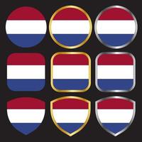 netherland flag vector icon set with gold and silver border