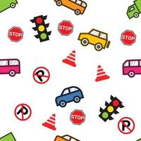 playful and colorful street traffic seamless pattern vector