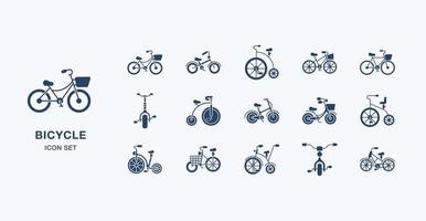 Bicycle solid icon set vector