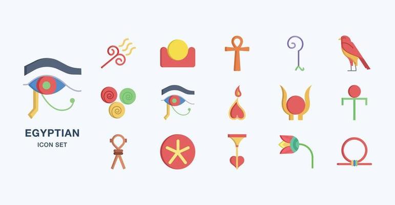 Ancient Egyptian symbols flat icon set