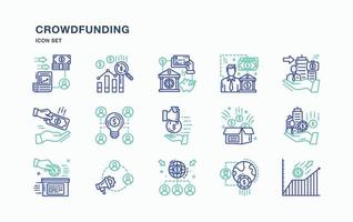 conjunto de iconos de crowdfunding y negocios vector