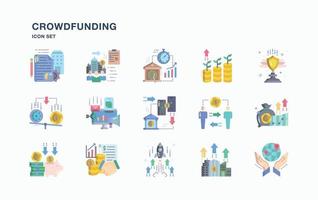 conjunto de iconos de crowdfunding y negocios vector