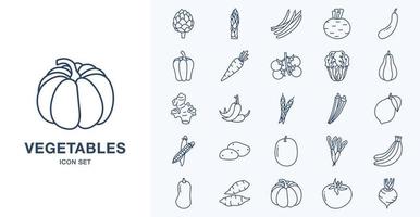 Fresh Vegetables outline icon set vector