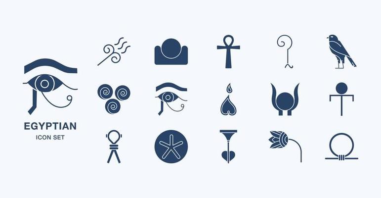Ancient Egyptian symbols solid icon set