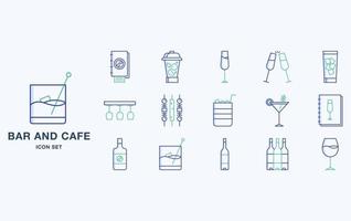 Bar and Cafe icon set, restaurant objects vector