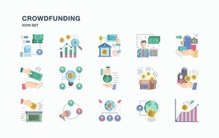 conjunto de iconos de crowdfunding y negocios vector