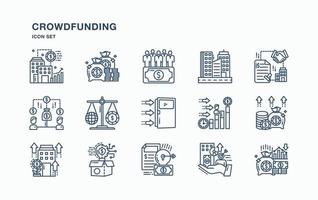 conjunto de iconos de crowdfunding y negocios vector