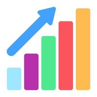 Bar graph with upward arrow, icon of growth chart vector