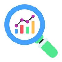 Polyline graph under magnifying glass, icon of data analysis vector