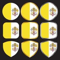 vatican flag vector icon set with gold and silver border