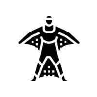 wingsuit vuelo deporte hombre glifo icono vector ilustración