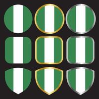 nigeria flag vector icon set with gold and silver border