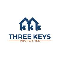 plantilla de logotipo de bienes raíces de propiedades de tres claves vector