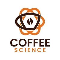plantilla de logotipo de ciencia del café con símbolo de taza y átomo vector
