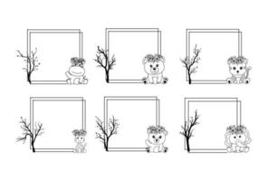 Collection of Frame with Tree Branch and Cute Animal vector